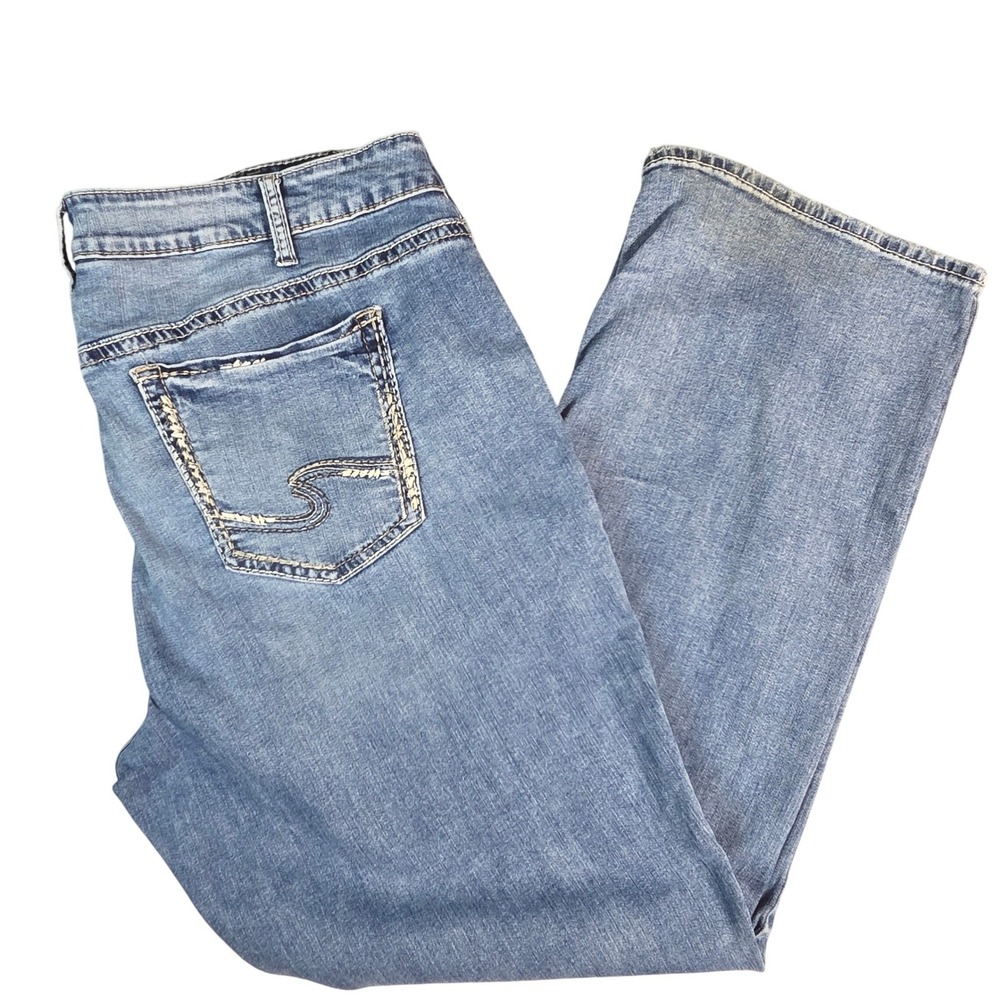 Silver Jeans Co. Straight Leg Jeans Womens 21 Blue Excellent Scroll Pocket Denim